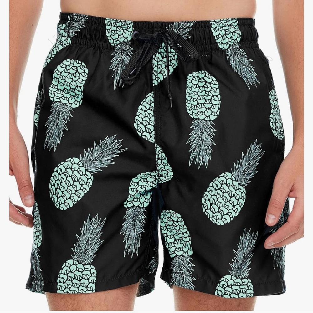 Kanu Surf Black and Green Pineapple Swim Trunks